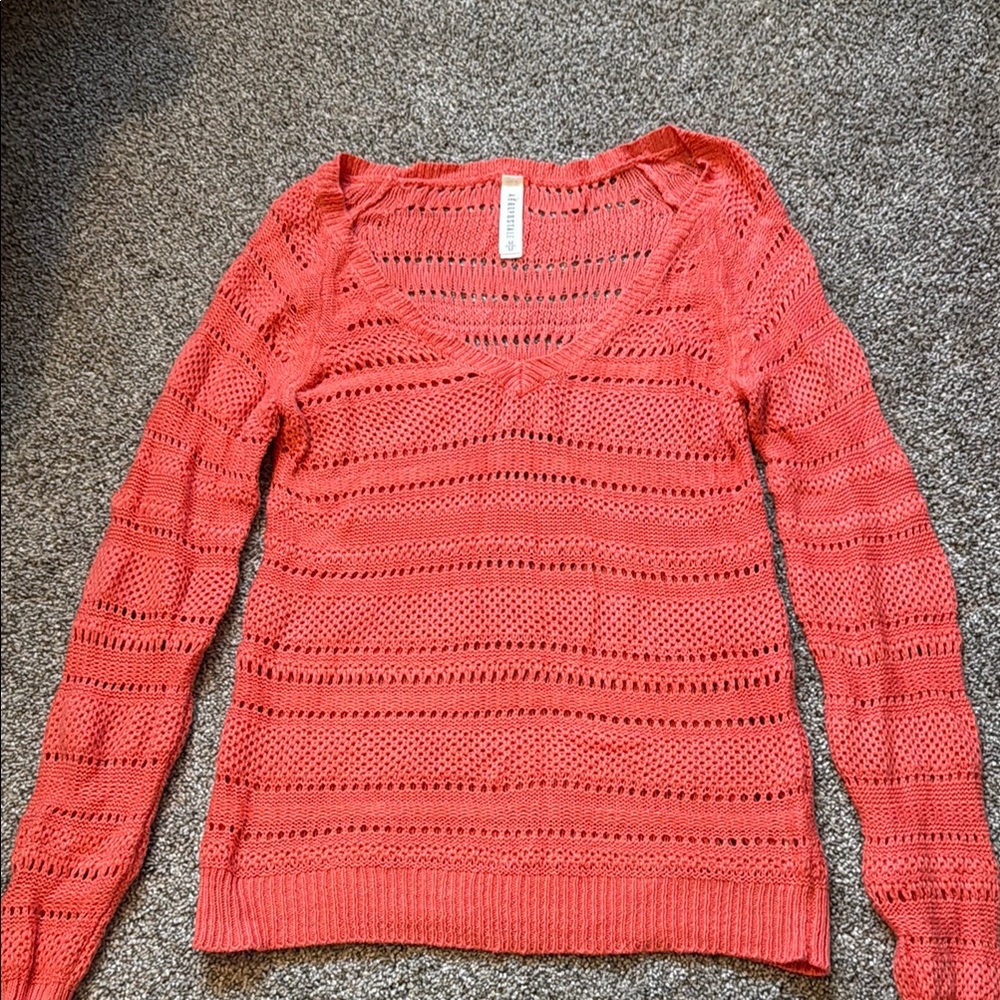 Aeropostale Pink V-Neck Sweater Open-Knit Design
